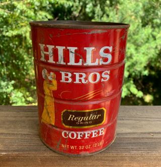 Vtg Hills Bros Coffee Can Tin 2lb Empty Container Rusty Inside & Out 6.  5 " H X 5 " W
