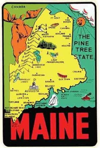 Maine State Map Vintage 1950 