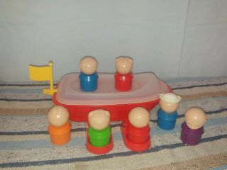 Vintage Tupperware Tuppertoys Tupper Canoe Toy Boat Classic W/ 7 People,  Flag