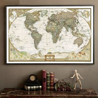 Large Vintage World Map Detailed Antique Poster Wall Chart Office Wall Sticker