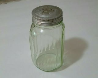 Vintage Green Transparent Depression Glass Ribbed Single Salt Pepper Shaker