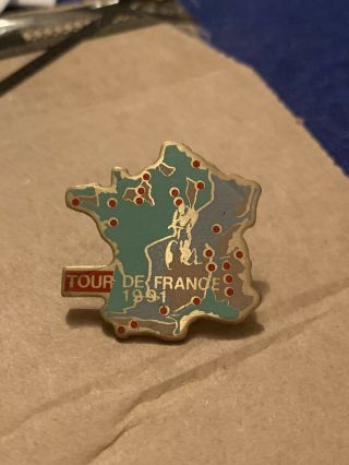 Rare Vintage Tour De France Pin Badge 1991 Map Road Cycling Sport