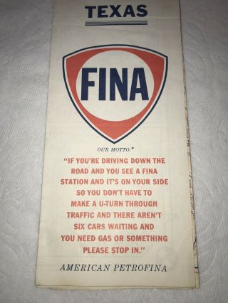 Vintage Fina Texas Road Map Gas Oil Petro Paper Collectible Pre - Owned Rare