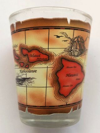 Hawaiian Islands Vintage Map Shot Glasses Hawaii Souvenir Tiki Bar Drink Gifts N