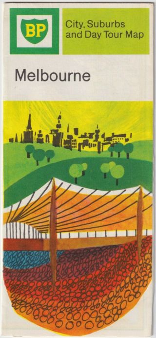 Melbourne - City,  Suburbs & Day Tour - Bp Vintage Fold Out Road Map - 1960 