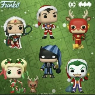 Dc Heroes Holiday Set Of 5 Funko Pop Figures In - Hand Joker As Santa Batman Flash