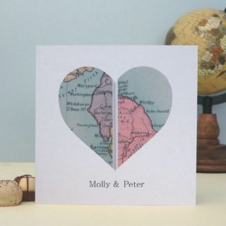Personalised Vintage Map Card - Twin Location - 1st Class P&p