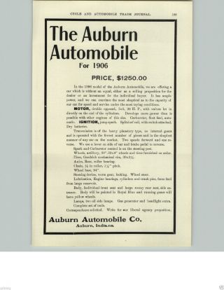 1905 Paper Ad The Auburn 1906 Car Auto Automobile $1,  250 20 Hp Indiana