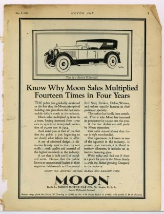 1924 Moon Motor Car Co.  Ad: Series A Special - St.  Louis,  Missouri