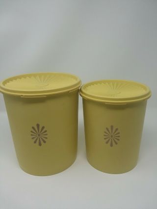 Vintage Tupperware Yellow Servalier Canisters W/lids Set Of 2