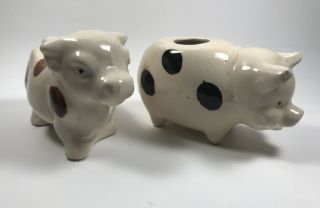 Vintage Ceramic White Pig With Spots Cow With Spots Toothpick Holder Japan