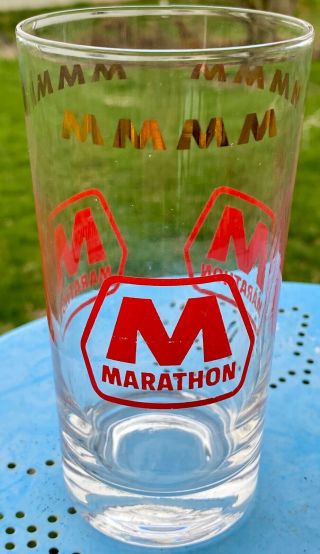 2 Vintage Marathon Oil/Gas Station Drinking Glass Great Color NEAR 2