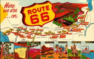 Vintage Postcard With A Map Of Route 66