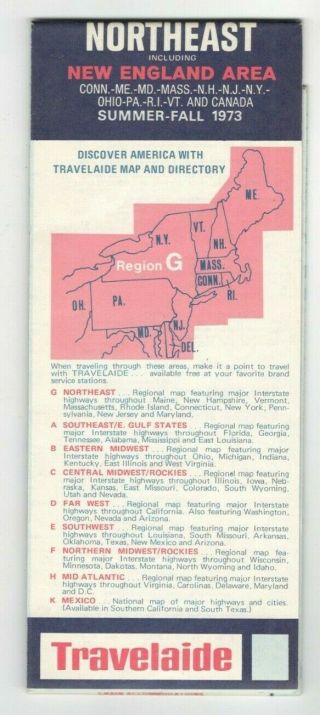 Vintage 1973 Travelaide Northeast Road Map Travel Brochure Rm7