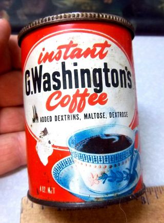 Vintage George Washington Instant Coffee 4 Oz Tin Can (empty),  G Washington