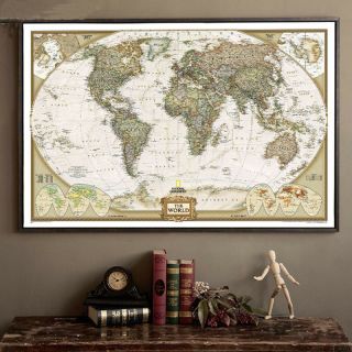 World Map Poster Vintage Wall Art Decor Antique Style Retro Matte Kraft Paper