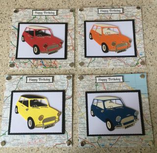 Handmade Classic Vintage Mini Car Road Map Happy Birthday Card 6 "