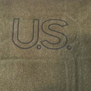 Vintage U.  S.  Army Olive Green Military Wool Blanket Stamped U.  S.  66”x84”