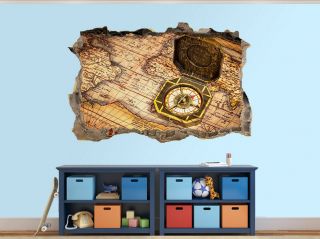 Vintage Pirate Retro Compass Photo Hole In Wall Sticker Wall Mural (13993296)