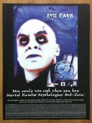 Mortal Kombat Mythologies Sub - Zero Ps1 N64 1997 Vintage Print Ad/poster Official