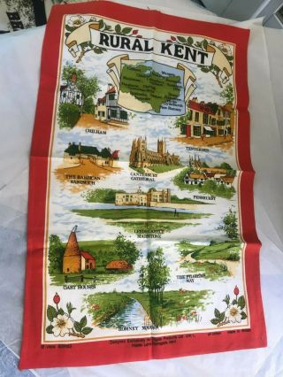 Vintage Kitchen / Tea Towel 100 Cotton Britian Rural Kent Map