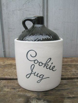 Vintage Monmouth Cookie Jar Whiskey Jug Cork Top Maple Leaf Stoneware Usa Made