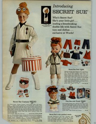 1966 Paper Ad 2 Pg Toy Secret Sue Agent Costume Doll Tiny Watch Pendant Trench