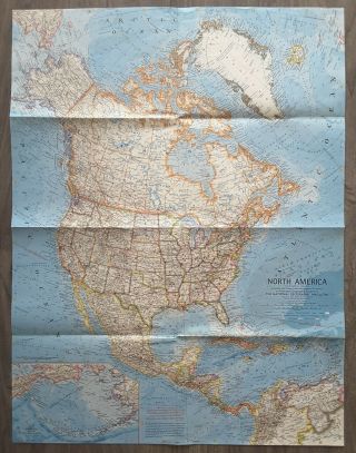 Large Vintage Fold Out Map North America National Geographic April 1964 25 " X19 "