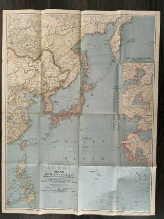 Very Large Vintage Map Of Japan & Asia Regions April 1944 (national Geographic)