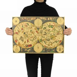 Ancient Astrology Zodiac Map Kraft Paper Wall Decor Poster 51 36 Cm/ 20 14 In