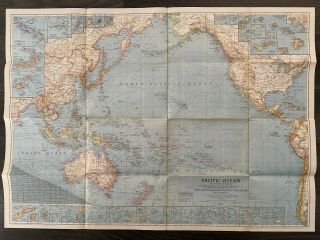Large Vintage Map Of The Pacific Ocean & The Bay Of Bengal Sept 1943 (nat Geo)