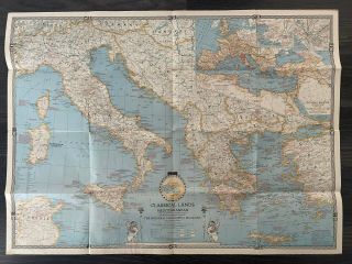 Very Large Vintage Map Of Classical Lands Of The Med March 1940 (nat Geo)
