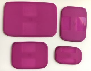 Vintage Tupperware Freezer Mates Set of 4 Deep,  Shallow Purple Raspberry EXC/VG 2