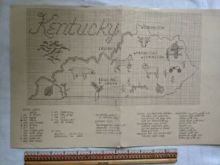 Vintage Kentucky State Map Counted Cross Stitch Pattern Sue Hillis 1979