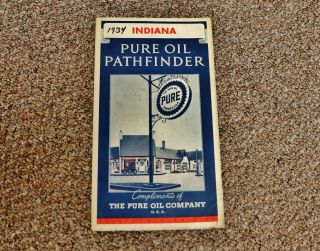 Vintage 1934 - The Pure Oil Company Indiana Highway Road Map -