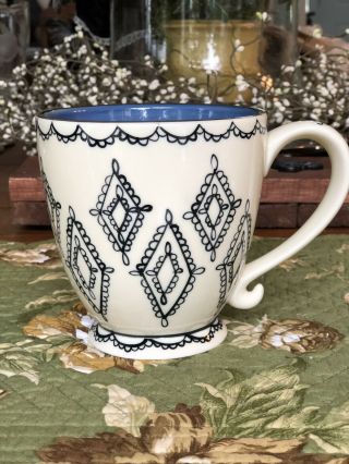 Starbucks Barista 2002 Coffee Mug Tea Cup 16oz Diamond Black Cream - Blue Inside