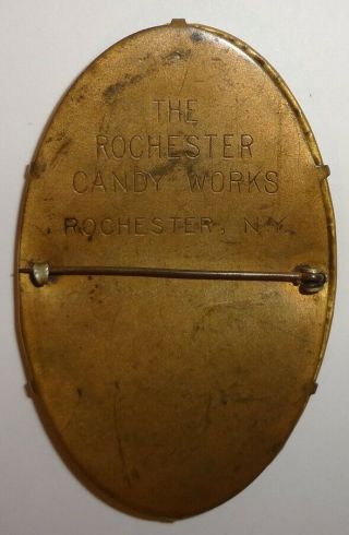RARE Antique Rochester Candy Celluloid & Brass Advertising Pinback Button 2