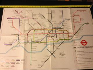 Vintage London Underground Tube Poster Map Transport 34 " X 23 1980 