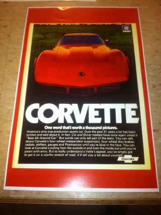 Vintage Chevy Corvette Stingray Advertisement Poster Man Cave Gift Art Decor