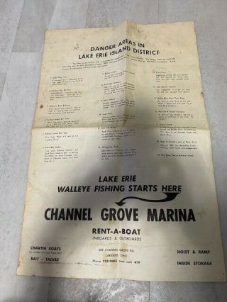 Vintage Lake Erie Islands Walleye Fishing Channel Grove Marina Map