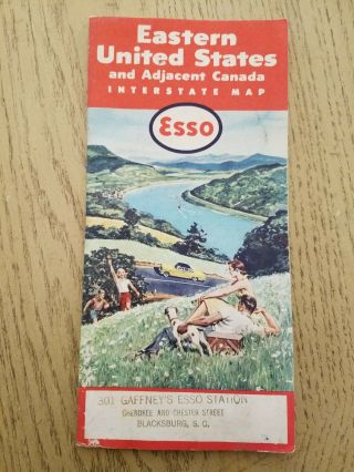 Vintage 1957 Esso Oil Gas Eastern United States & Canada Highway Road Map Stamp