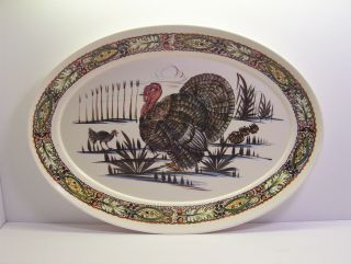 Vintage Large Melamine Tray Thanksgiving Harvest Platter Turkey 18 X 13