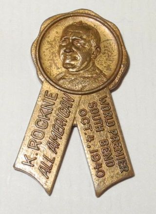 Rare 1940 Football Pin Button Knute Rockne All American Hero World Premier Movie