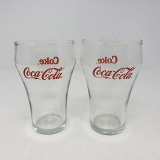 Vintage Coke Coca - Cola Fountain Drinking Glass Red Lettering Bell Shape (two)