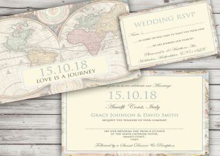 Personalised Vintage Map Wedding Invitations Packs Of 10