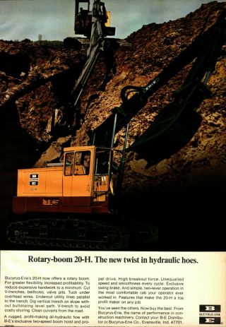 1970 Bucyrus Erie Print Advertisement: Model 20 - H Hydraulic Hoe Featured At Work