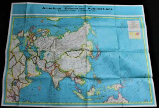 Vintage School Room Map Poster Of Asia & South America 1960s Geography Education