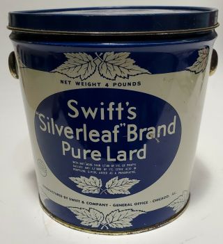 Vintage Swift’s Silverleaf Brand Pure Lard Can 4 Lb Size,  & Little Rust