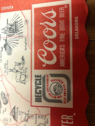 Vintage COORS BEER Colorful Colorado Map Paper Placemats RECYCLE VERY RARE 3