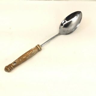 Vintage Ekco Chrome Plated Mixing Measuring Pour Spoon Wood Handle 12 1/2 " Usa